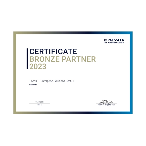 PRTG Paessler Bronze 2023 Partner Zertifizierung von Tom's IT Enterprise Solutions GmbH